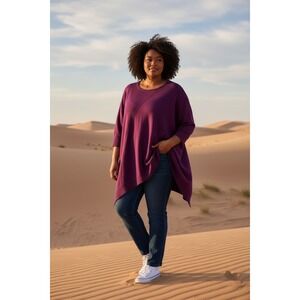 Verve Ami Plus Size 2X Burgundy Asymmetric Hem Poncho 3/4 Sleeve Sweater Top #
